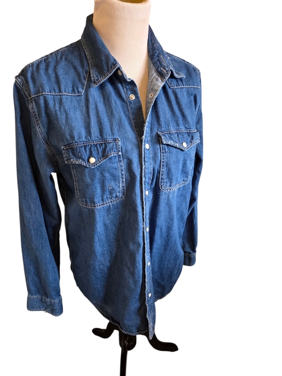 Zara Tops - Zara Blue Denim Button-Down Shirt